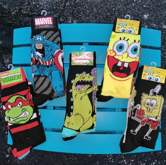 Marvel & Nick | 5 Packs Cartoon Socks Ninja Turtles, Marvel, SpongeBob, Rugrats - Picture 1 of 4